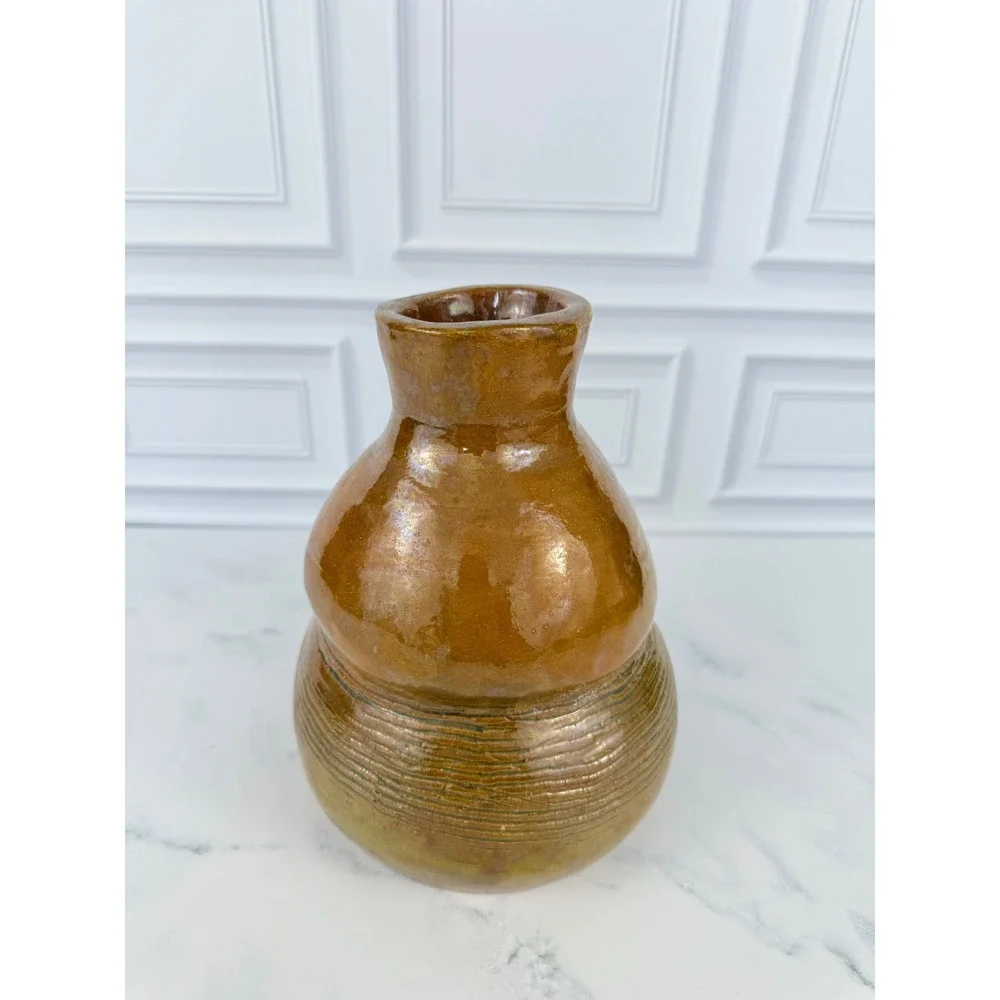 VTG Studio Pottery Gold Beehive Shape Honey Jar Vase Hand Thrown 8